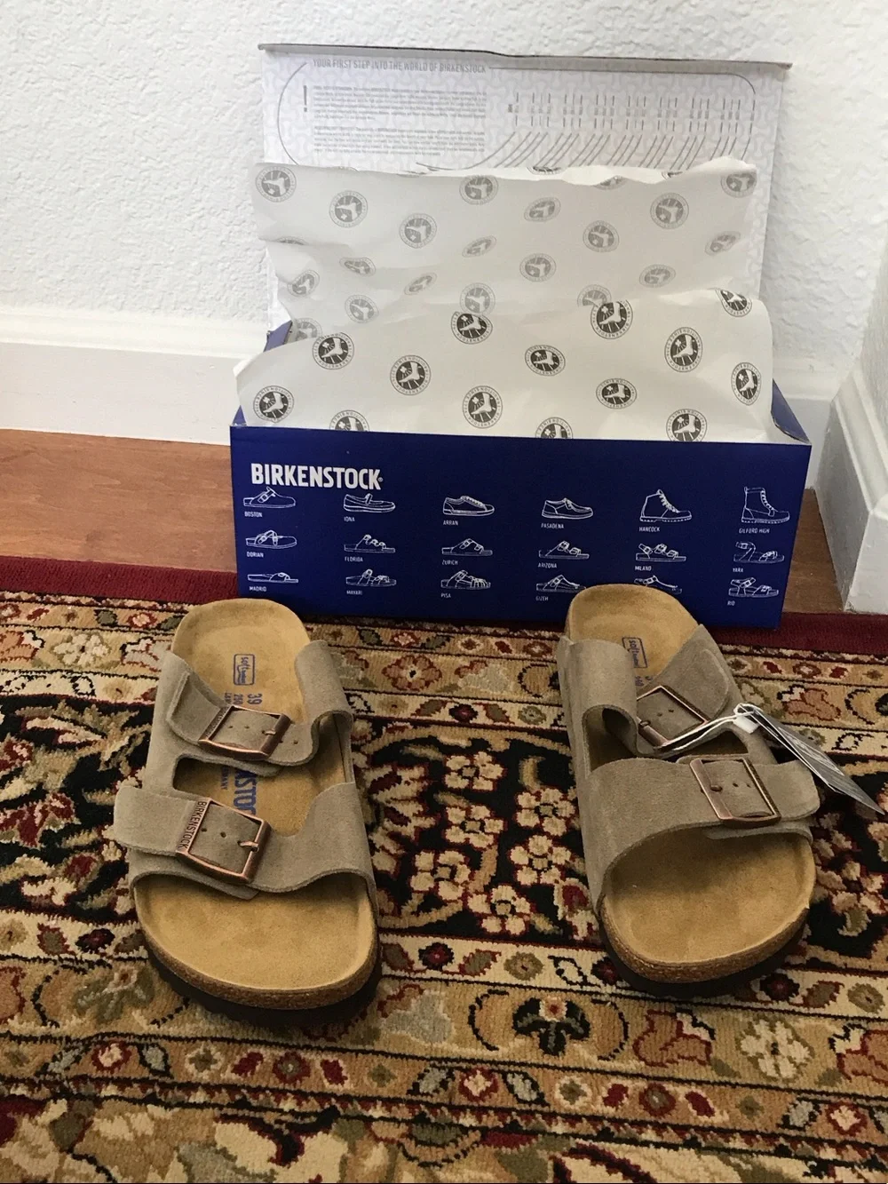 Birkenstock Men’s Arizona Suede Sandals in Taupe